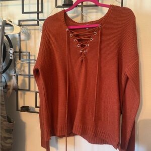 Charlotte Russe Terracotta Lace-Up Sweater